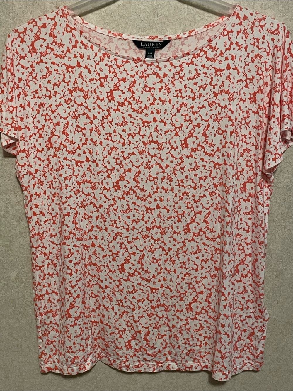 Lauren Ralph Lauren White and Coral Floral Short Sleeve Tee